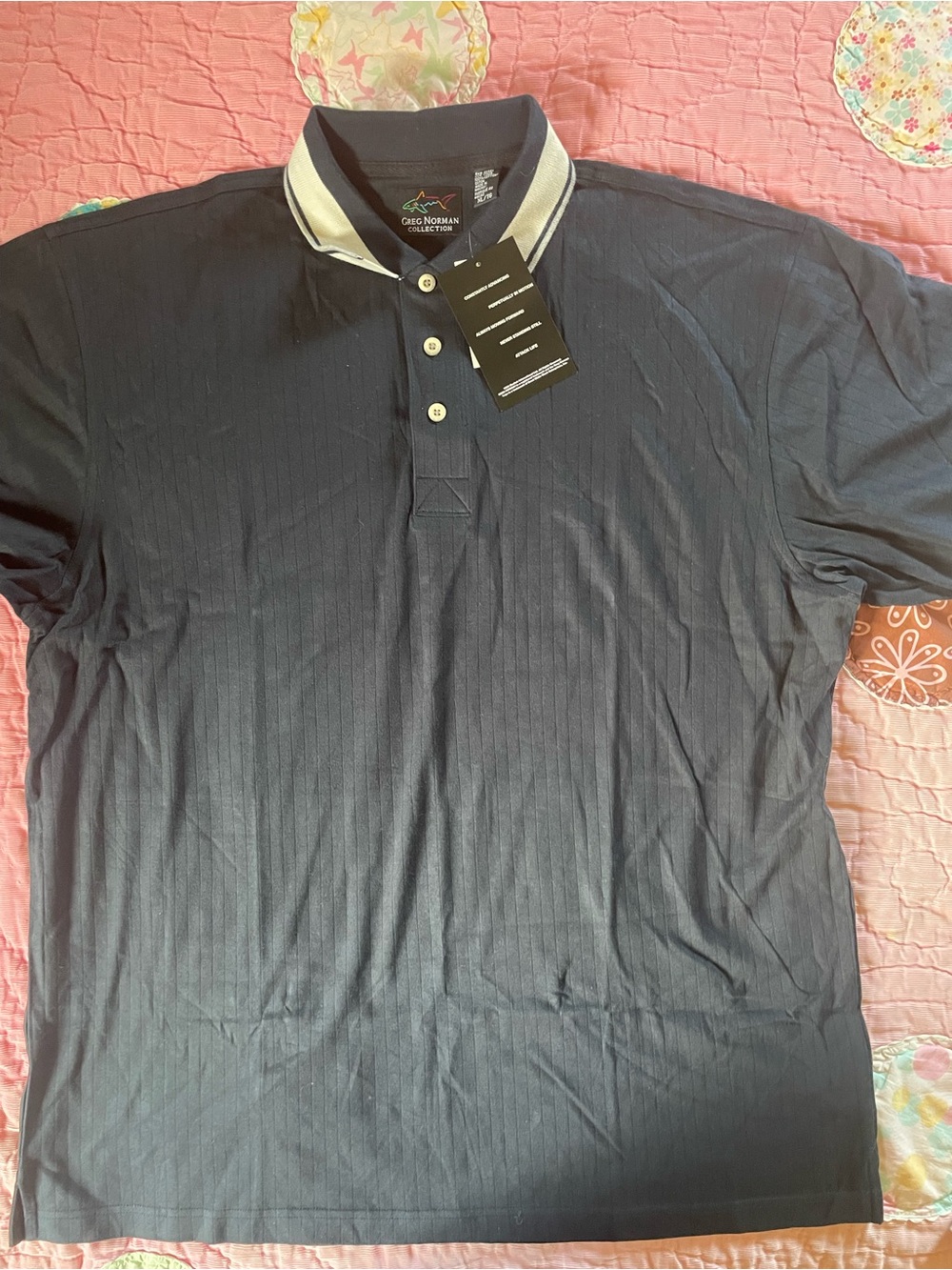 Greg Norman Collection Navy Polo with Cream-Trim Collar